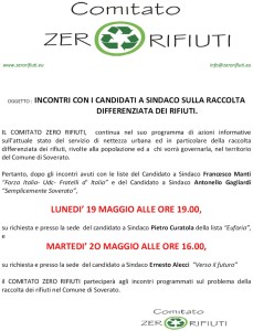 Soverato – Incontri del comitato Zero Rifiuti con i Candidati a Sindaco